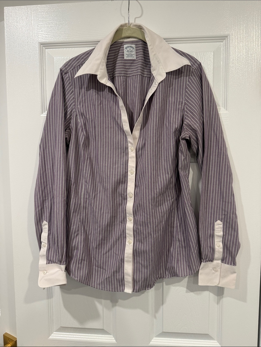 Brooks Brothers Lavender Pinstripe Button-Down Shirt with White Trim